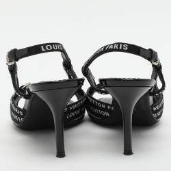 Pre Owned Louis Vuitton Black Patent Leather and Fabric Slingback Sandals Size 38