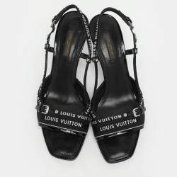 Pre Owned Louis Vuitton Black Patent Leather and Fabric Slingback Sandals Size 38