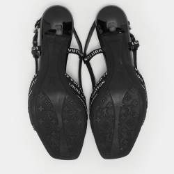 Pre Owned Louis Vuitton Black Patent Leather and Fabric Slingback Sandals Size 38