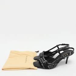 Pre Owned Louis Vuitton Black Patent Leather and Fabric Slingback Sandals Size 38
