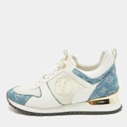 Pre Owned Louis Vuitton White/Blue Denim and Leather Run Away Low Top Sneakers Size 39