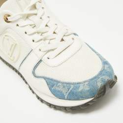 Pre Owned Louis Vuitton White/Blue Denim and Leather Run Away Low Top Sneakers Size 39