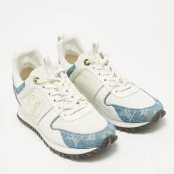Pre Owned Louis Vuitton White/Blue Denim and Leather Run Away Low Top Sneakers Size 39