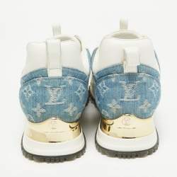 Pre Owned Louis Vuitton White/Blue Denim and Leather Run Away Low Top Sneakers Size 39