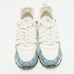 Pre Owned Louis Vuitton White/Blue Denim and Leather Run Away Low Top Sneakers Size 39