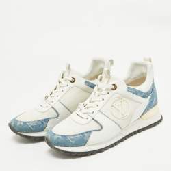 Pre Owned Louis Vuitton White/Blue Denim and Leather Run Away Low Top Sneakers Size 39