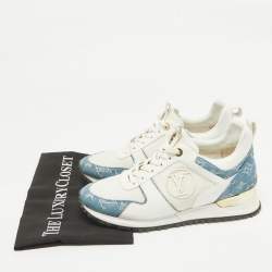 Pre Owned Louis Vuitton White/Blue Denim and Leather Run Away Low Top Sneakers Size 39