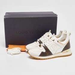 Louis Vuitton White/Brown Monogram Canvas and Leather Run Away Low Top Sneakers Size 40