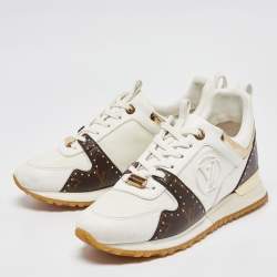 Louis Vuitton White/Brown Monogram Canvas and Leather Run Away Low Top Sneakers Size 40