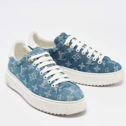 Louis Vuitton Blue Denim and Leather Time Out Lace Up Sneakers Size 37.5