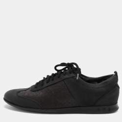 Louis Vuitton Black Monogram Satin and Suede Low Top Sneakers Size 37.5