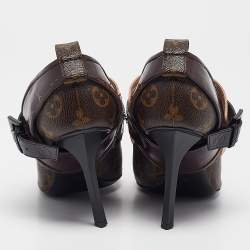 Pre Owned Louis Vuitton Brown Monogram Canvas and Leather Pointed Toe Pumps Size 38