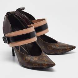 Pre Owned Louis Vuitton Brown Monogram Canvas and Leather Pointed Toe Pumps Size 38