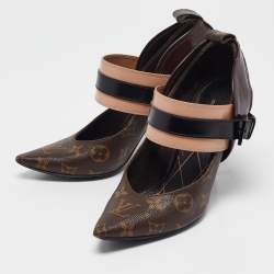 Pre Owned Louis Vuitton Brown Monogram Canvas and Leather Pointed Toe Pumps Size 38