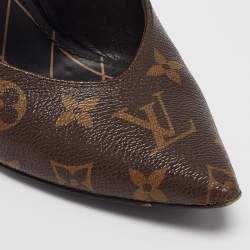 Pre Owned Louis Vuitton Brown Monogram Canvas and Leather Pointed Toe Pumps Size 38