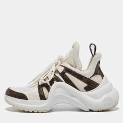Louis Vuitton White/Brown Leather and Monogram Canvas Archlight Sneakers Size 37.5
