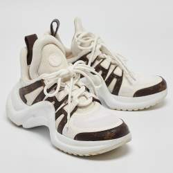 Louis Vuitton White/Brown Leather and Monogram Canvas Archlight Sneakers Size 37.5