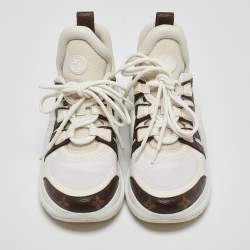 Louis Vuitton White/Brown Leather and Monogram Canvas Archlight Sneakers Size 37.5