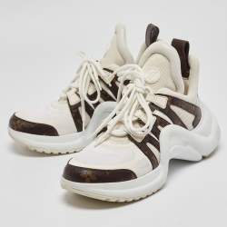 Louis Vuitton White/Brown Leather and Monogram Canvas Archlight Sneakers Size 37.5