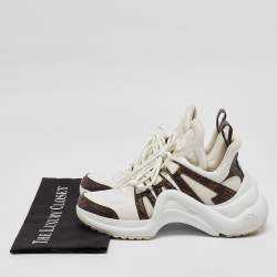 Louis Vuitton White/Brown Leather and Monogram Canvas Archlight Sneakers Size 37.5