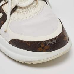 Louis Vuitton White/Brown Leather and Monogram Canvas Archlight Sneakers Size 37.5