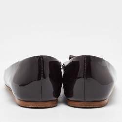 Pre Owned Louis Vuitton Amarante Vernis and Damier Ebene Canvas Logo Ballet Flats Size 35