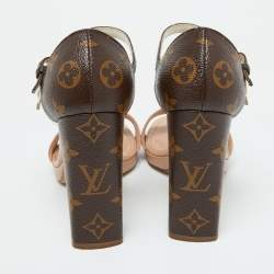 Louis Vuitton Tri Color Monogram Canvas and Leather Double Strap Sandals Size 38