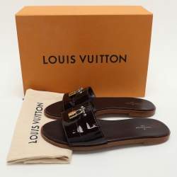 Louis Vuitton Burgundy Patent Leather Lock It Flat Slides Size 39