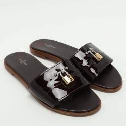 Louis Vuitton Burgundy Patent Leather Lock It Flat Slides Size 39