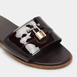 Louis Vuitton Burgundy Patent Leather Lock It Flat Slides Size 39