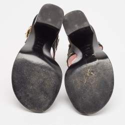 Louis Vuitton Black/Brown Monogram Canvas and Leather Ankle Strap Sandals Size 37.5