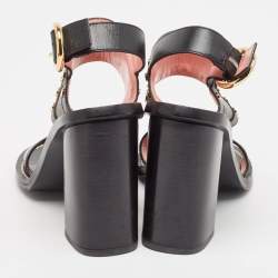 Louis Vuitton Black/Brown Monogram Canvas and Leather Ankle Strap Sandals Size 37.5