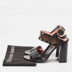 Louis Vuitton Black/Brown Monogram Canvas and Leather Ankle Strap Sandals Size 37.5