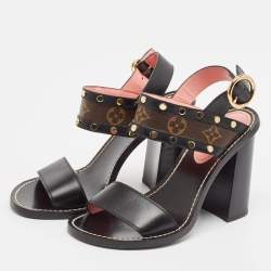 Louis Vuitton Black/Brown Monogram Canvas and Leather Ankle Strap Sandals Size 37.5