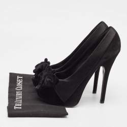 Louis Vuitton Black Satin and Suede Peep Toe Platform Pumps Size 39.5