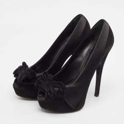 Louis Vuitton Black Satin and Suede Peep Toe Platform Pumps Size 39.5