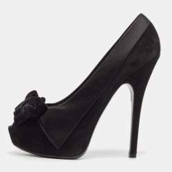 Louis Vuitton Black Satin and Suede Peep Toe Platform Pumps Size 39.5