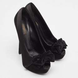 Louis Vuitton Black Satin and Suede Peep Toe Platform Pumps Size 39.5