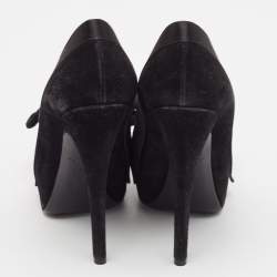 Louis Vuitton Black Satin and Suede Peep Toe Platform Pumps Size 39.5