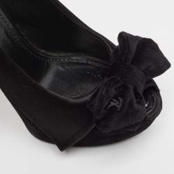 Louis Vuitton Black Satin and Suede Peep Toe Platform Pumps Size 39.5