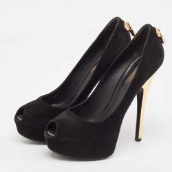 Louis Vuitton Black Suede Oh Really! Peep Toe Pumps Size 38