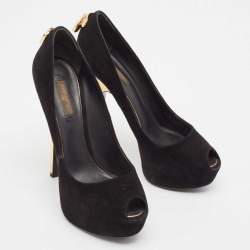 Louis Vuitton Black Suede Oh Really! Peep Toe Pumps Size 38