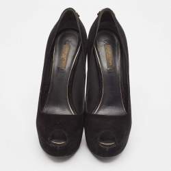 Louis Vuitton Black Suede Oh Really! Peep Toe Pumps Size 38