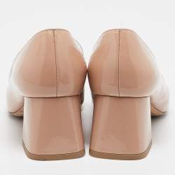 Pre Owned Louis Vuitton Beige Patent Leather Block Heel Pumps Size 37
