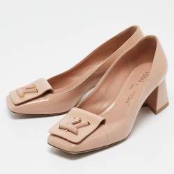 Pre Owned Louis Vuitton Beige Patent Leather Block Heel Pumps Size 37