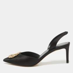 Pre Owned Louis Vuitton Black Satin Met Slingback Pumps Size 40