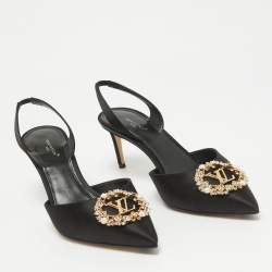 Pre Owned Louis Vuitton Black Satin Met Slingback Pumps Size 40