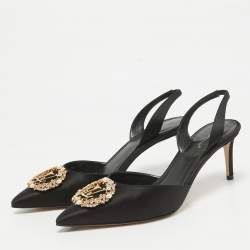 Pre Owned Louis Vuitton Black Satin Met Slingback Pumps Size 40