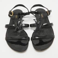 مملوكة مسبقًا Louis Vuitton Black Patent Leather Paradiso Flat Sandals Size 40