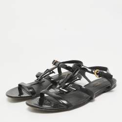مملوكة مسبقًا Louis Vuitton Black Patent Leather Paradiso Flat Sandals Size 40